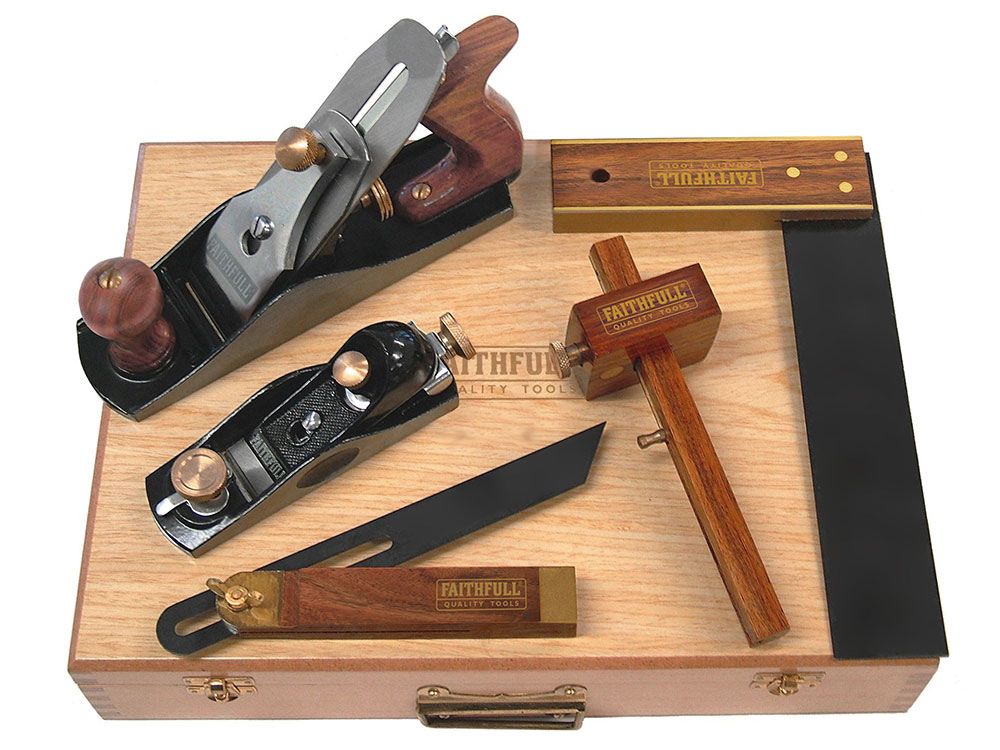 FAITHFULL - Ensemble d'outils de menuisier 5 pièces en coffret bois