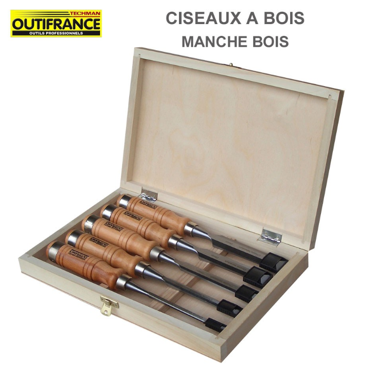 OUTIFRANCE - Coffret de 5 ciseaux à bois Qualité professionnelle 8 / 10 / 12 / 15 / 20 mm