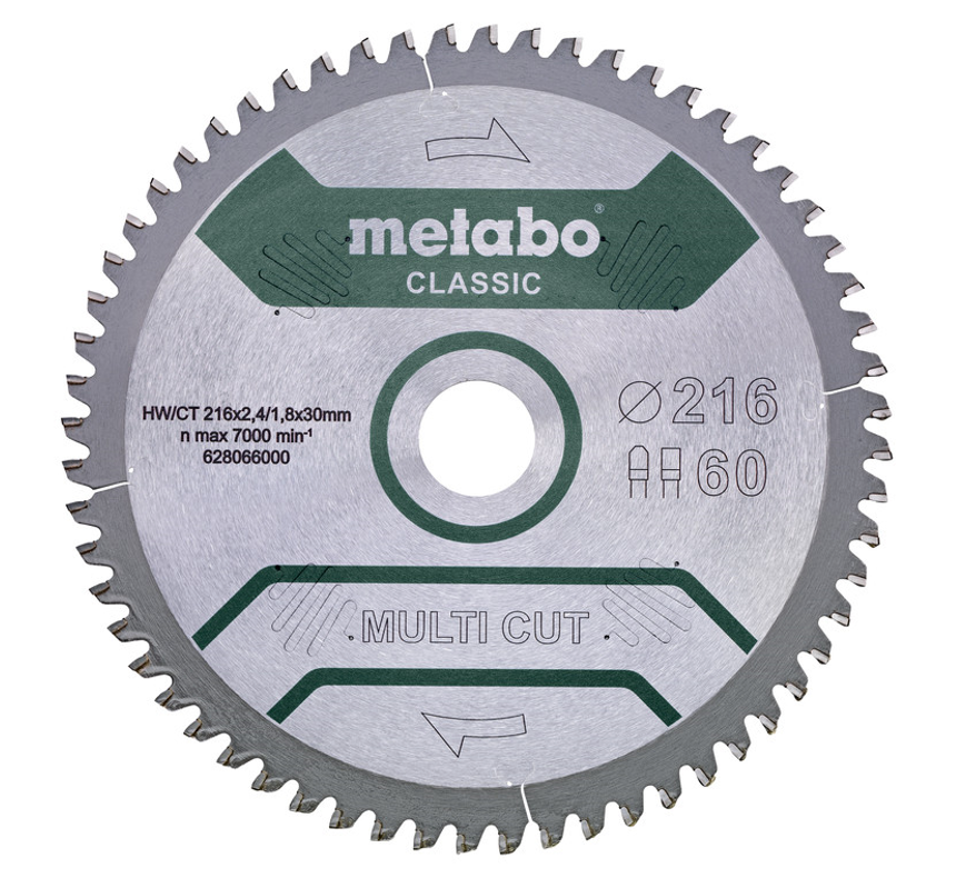 METABO - Lame de scie «multi cut-classic» 216x30 mm Z60 FZ/TZ 5°nég. /B