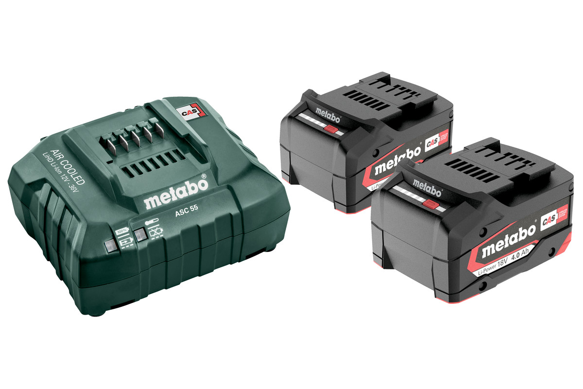 METABO - Set de base 2 x batteries Li-Power 18 V/4,0 Ah + chargeur ASC 55
