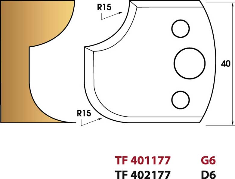 LEMAN - N° 177 - Quart de Rond - Rayon 15 mm- Jeu de 2 fers de toupie Hauteur 40 mm