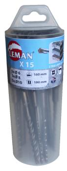 Leman - Pack de 15 forets SDS+ à 4 taillants béton